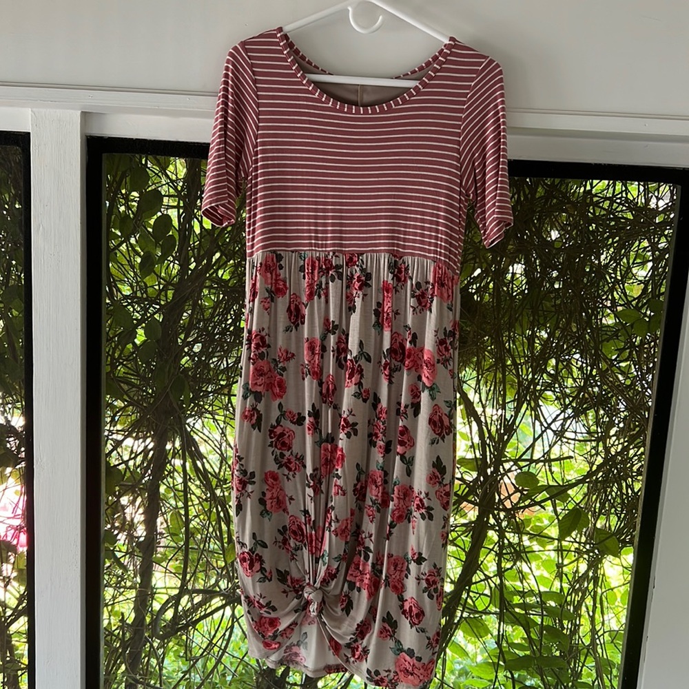 MIDI dress, floral and stripe